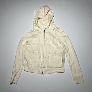 Katie Judith Cream 100% Cotton Netted Zip Up Hooded Jacket Womens Size 38